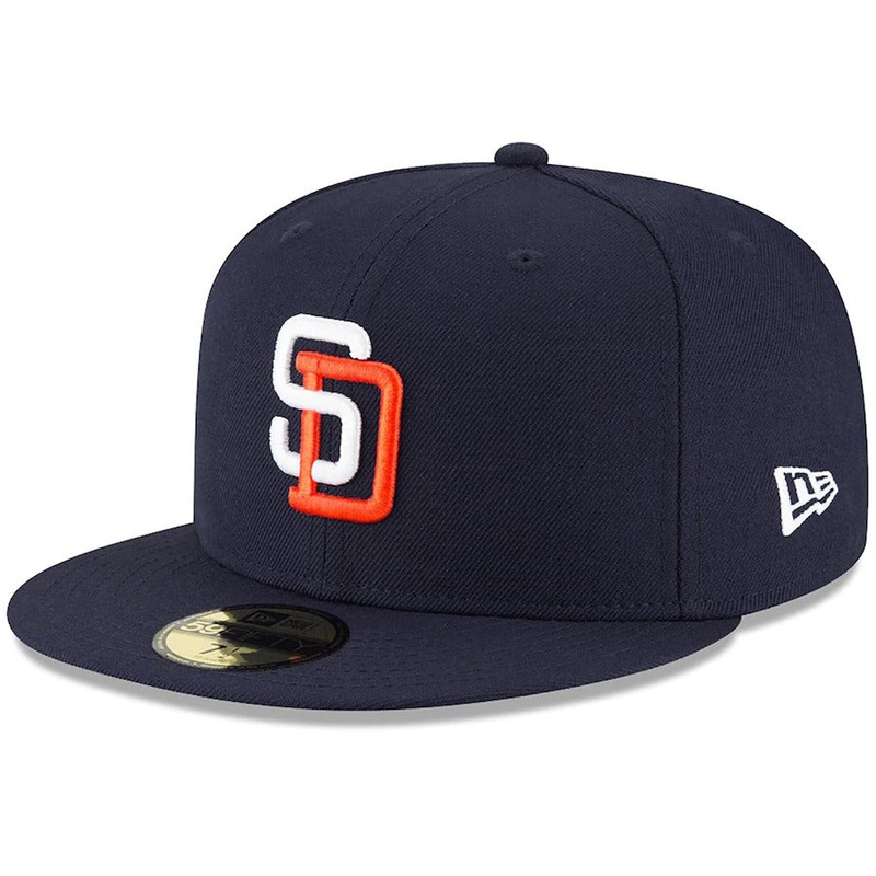 (Youth) San Diego Padres New Era MLB 59Fifty 5950 Kid Fitted Cap Hat Navy Crown/Visor White/Orange Logo (Tony Gwynn Era)