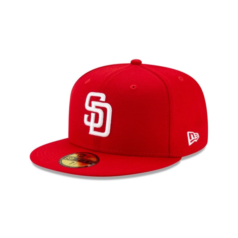 (Youth) San Diego Padres New Era MLB 59Fifty 5950 Kid Fitted Cap Hat Red Crown/Visor White Logo