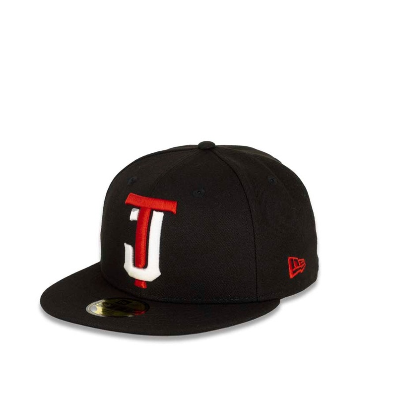 (Youth) Tijuana Toros New Era LMB 59FIFTY 5950 Kid Fitted Cap Team Color Hat Black Crown/Visor Red/White “TJ” Logo