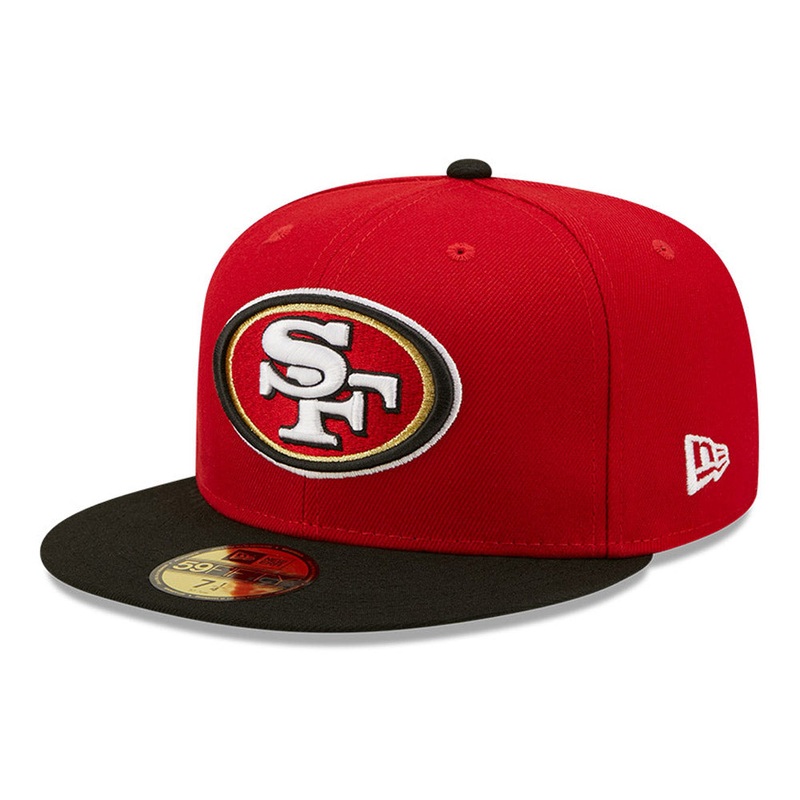 San Francisco 49ers New Era 59FIFTY 5950 Fitted Cap Hat Red Crown Black Visor Team Color Logo