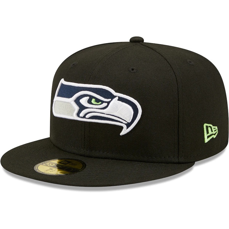Seattle Seahawks New Era NFL 59FIFTY 5950 Fitted Cap Hat Black Crown/Visor Team Color Logo