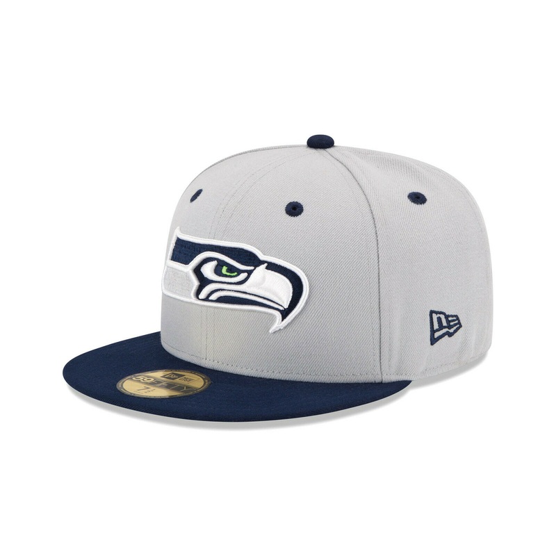Seattle Seahawks New Era NFL 59FIFTY 5950 Fitted Cap Hat Gray Crown Navy Visor Team Color Logo