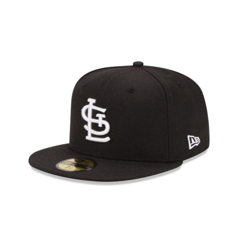 St. Louis Cardinals New Era MLB 59FIFTY 5950 Fitted Cap Hat Black Crown/Visor White Logo