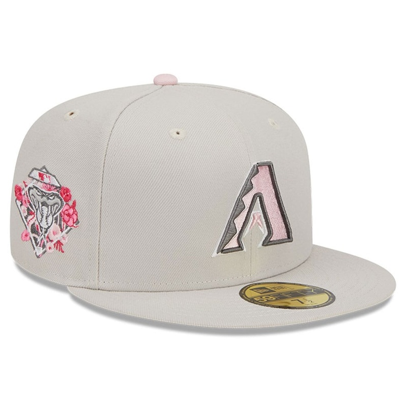 Arizona Diamondbacks New Era MLB 59FIFTY 5950 Fitted Cap Hat Stone Crown/Visor Pink/Gray Logo 2023 Mother’s Day Side Patch Pink UV