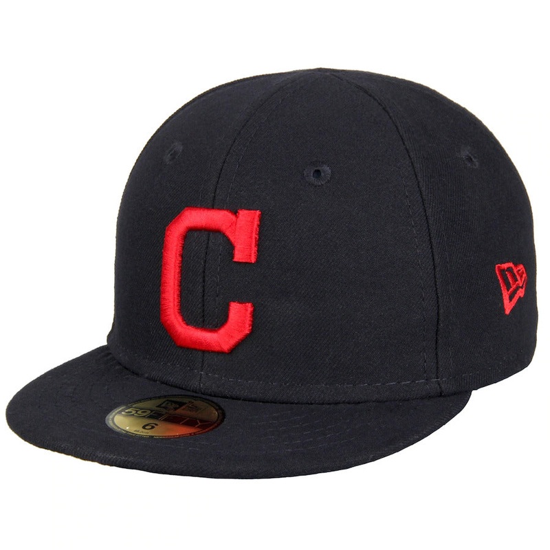 (Infant) Cleveland Indians New Era MLB 59FIFTY 5950 Fitted Cap Hat Team Color Dark Navy Crown/Visor Red Logo (My 1st First)