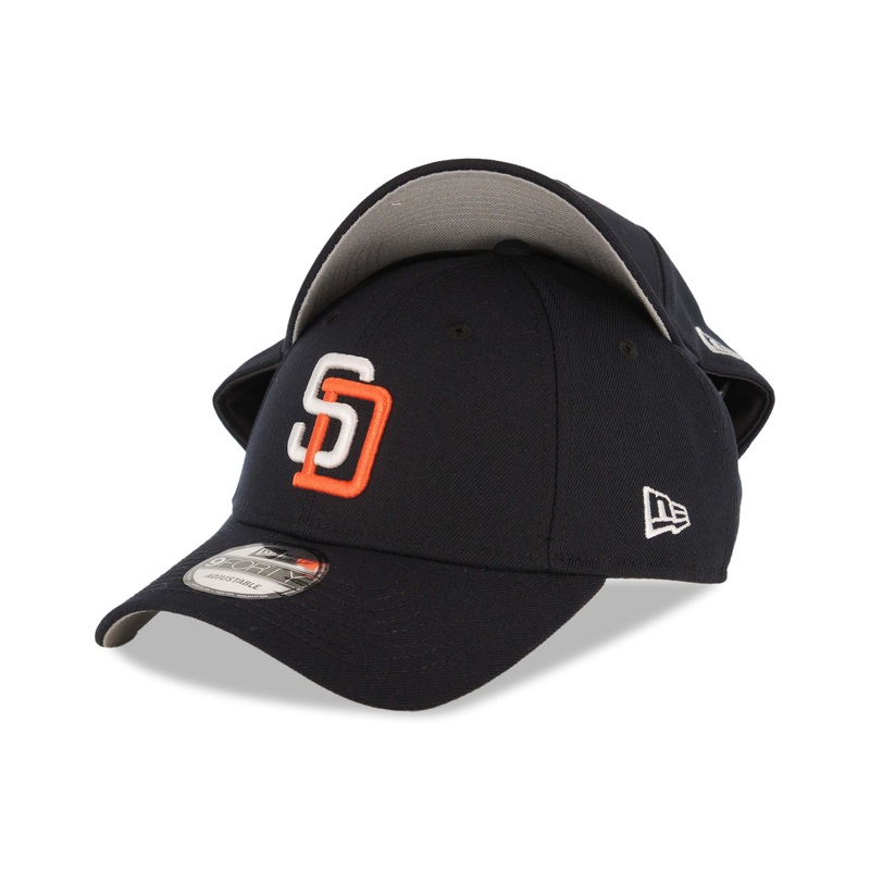 San Diego Padres New Era MLB 9FORTY 940 Adjustable Cap Hat Navy Crown/Visor White/Orange Logo Snapback Closure Gray UV