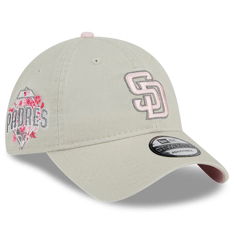San Diego Padres New Era MLB 9TWENTY 920 Adjustable Cap Hat Stone Crown/Visor Pink/Gray Logo 2023 Mother’s Day Side Patch Pink UV