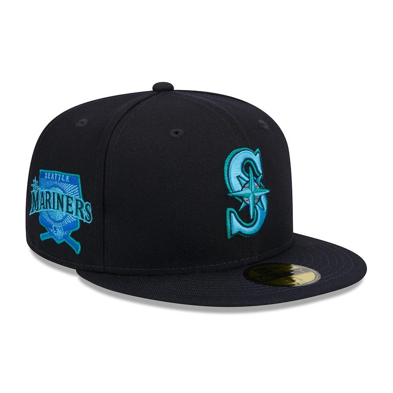 Seattle Mariners New Era MLB 9FIFTY 950 Snapback Cap Hat Navy Crown/Visor Sky Blue/Teal Logo 2023 Father’s Day Side Patch Sky Blue UV