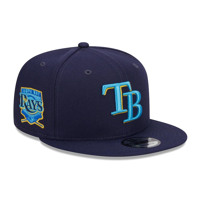 Tampa Bay Rays New Era MLB 9FIFTY 950 Snapback Cap Hat Light Navy Crown/Visor Sky Blue/Yellow Logo 2023 Father’s Day Side Patch Sky Blue UV