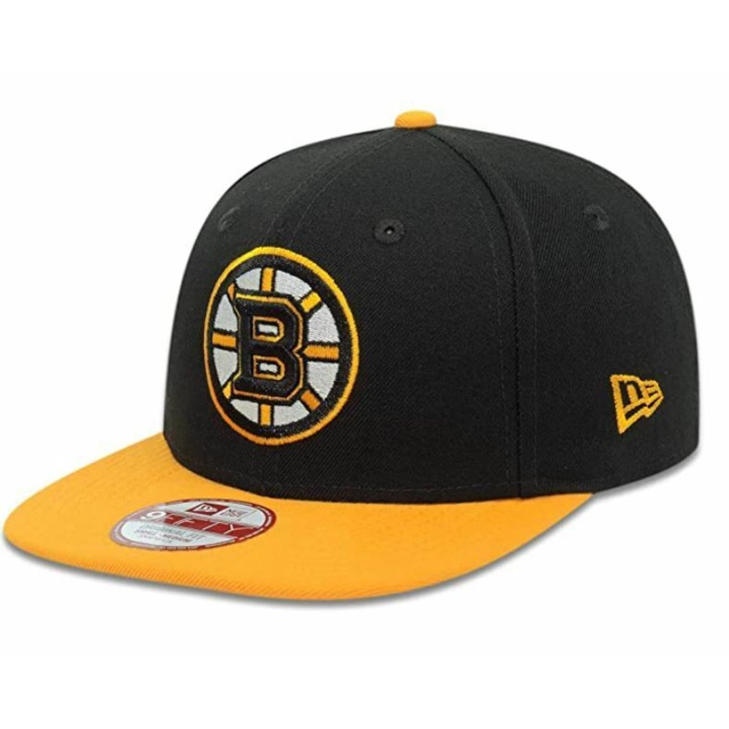 Boston Bruins New Era 9FIFTY 950 Original Fit Snapback Cap Hat Black Crown Yellow Visor Team Color Logo
