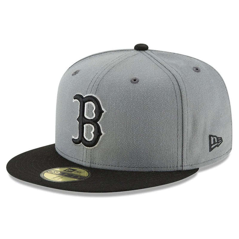 Boston Red Sox New Era 59FIFTY 5950 Fitted Cap Hat Gray Crown Black Visor Black/White Logo Gray UV