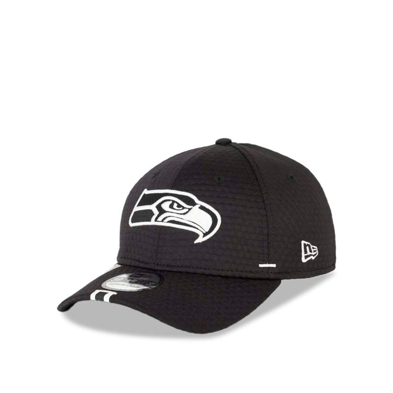 Seattle Seahawks New Era NFL 39THIRTY 3930 Flexfit Cap Hat Black Crown/Visor Team Color Logo (2019 NFL Training Camp)