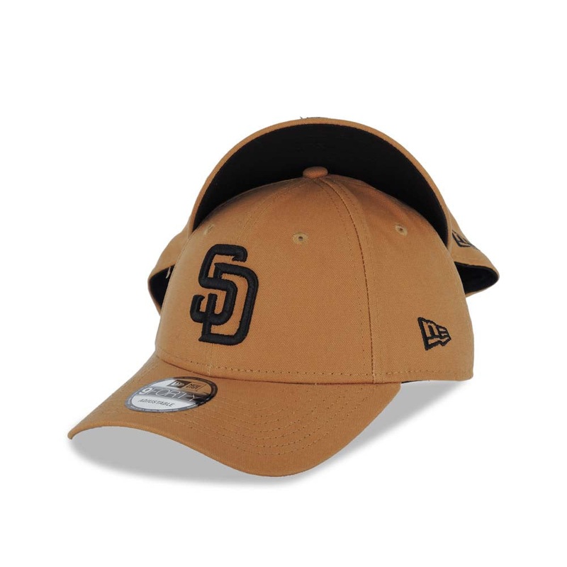 (Canvas) San Diego Padres New Era MLB 9FORTY 940 Adjustable Snapback Closure Cap Hat Light Brown Crown/Visor Black Logo Black UV
