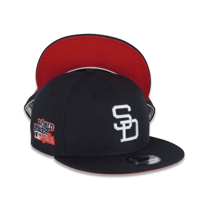 San Diego Padres New Era MLB 9FIFTY 950 Snapback Cap Hat Navy Blue Crown/Visor White Cooperstown Logo 1984 All-Star Game Side Patch Red UV