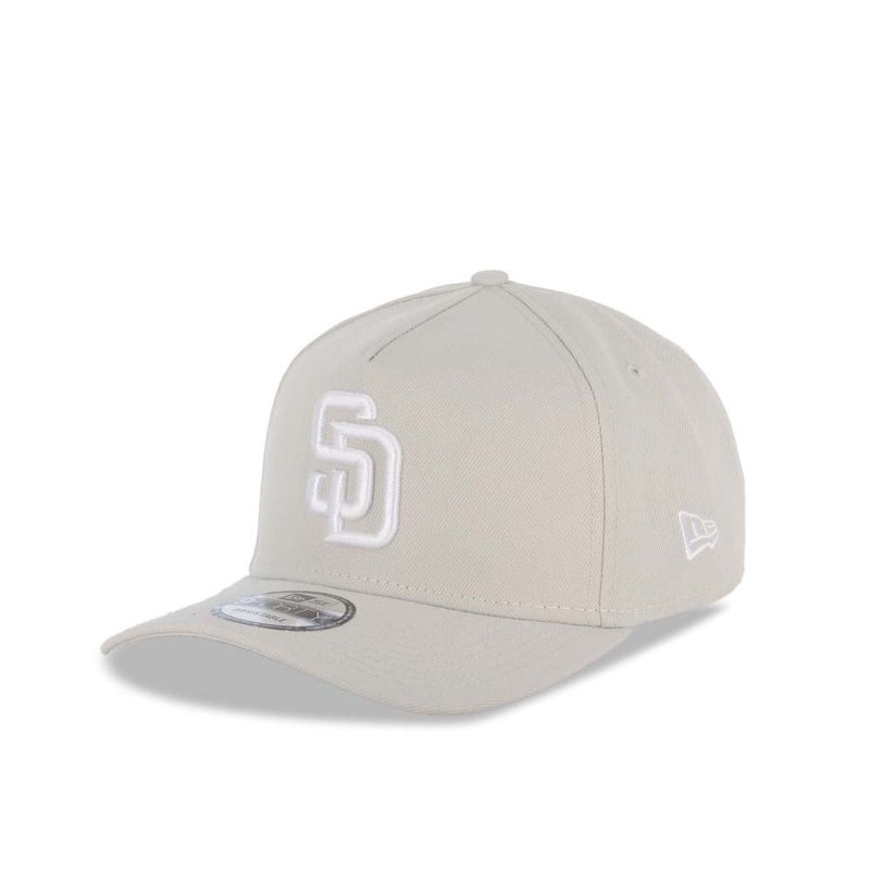 San Diego Padres New Era MLB 9FORTY 940 Adjustable A-Frame Cap Hat Snapback Closure Stone Crown/Visor White Logo Stone UV