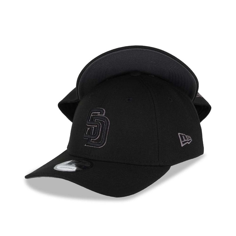 San Diego Padres New Era MLB 9FORTY 940 Adjustable Cap Hat Black Crown/Visor Black/Dark Gray Logo