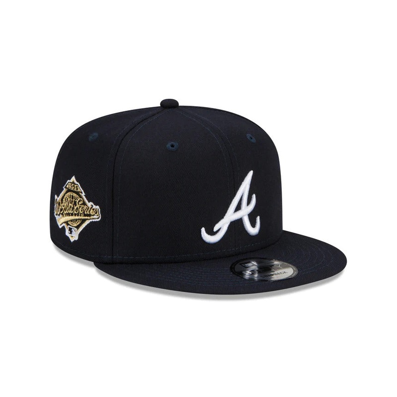 Atlanta Braves New Era MLB 9FIFTY 950 Snapback Cap Hat Dark Navy Crown/Visor White Logo 1995 World Series Side Patch Gray UV