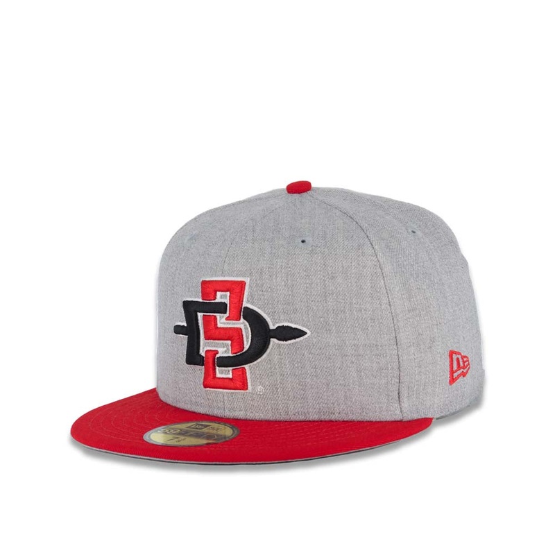 San Diego State Aztecs New Era NCAA 59FIFTY 5950 Fitted Cap Hat Heather Gray Crown Red Visor Team Color Logo
