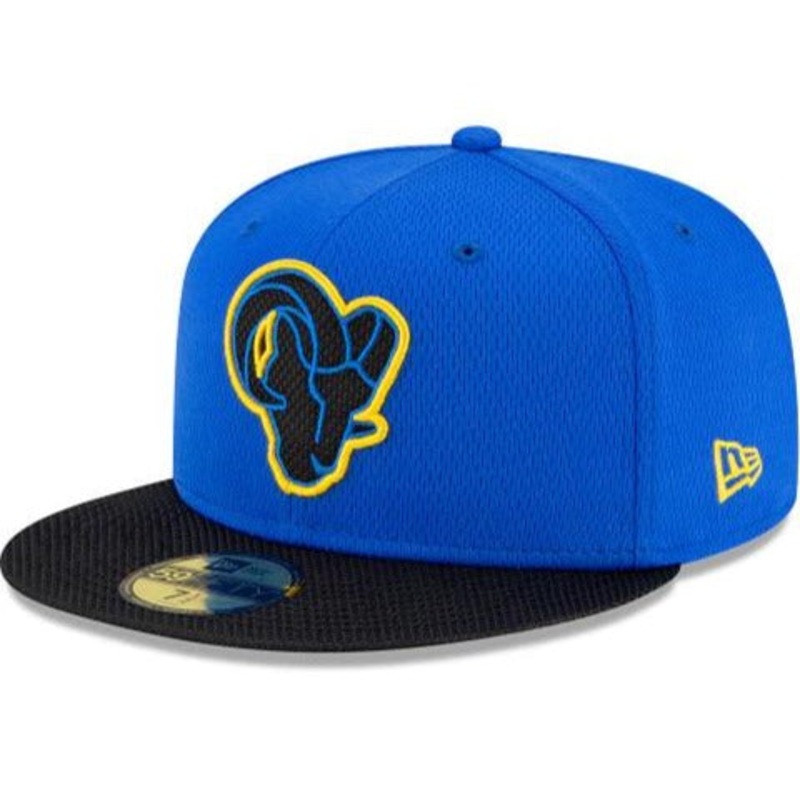 New Era Los Angeles Rams NFL Sideline Road 2021 Blue/Yellow 59FIFTY Fitted Hat
