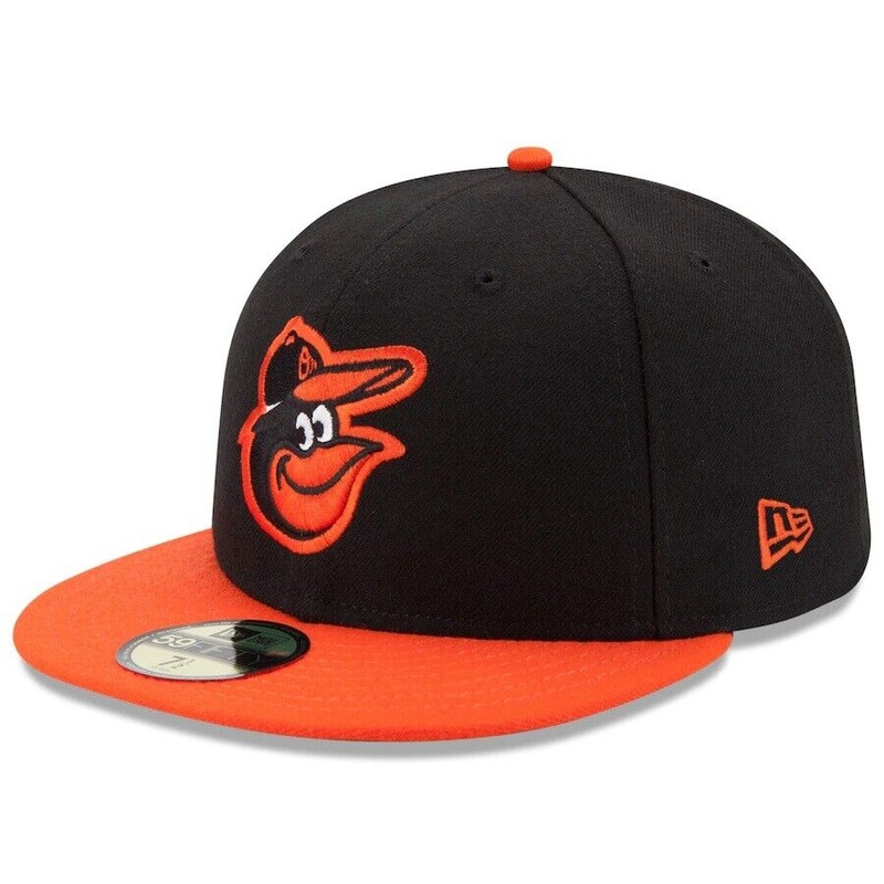 Baltimore Orioles New Era MLB 59FIFTY 5950 Fitted Cap Hat Black Crown Orange Visor Team Color Bird Logo