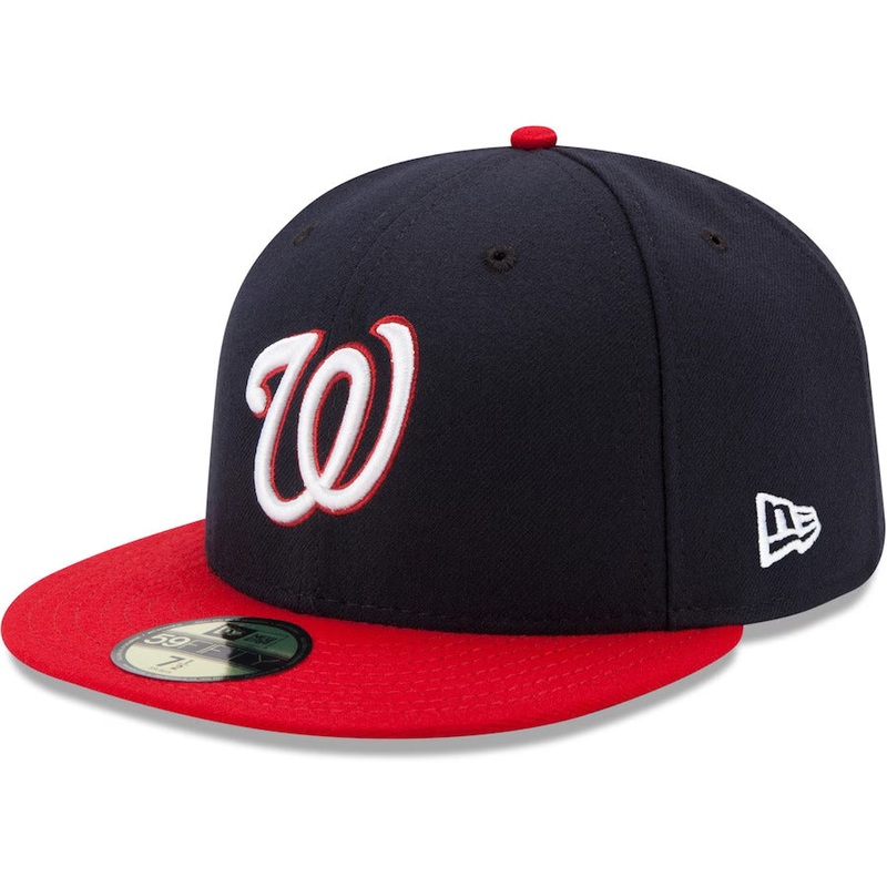 Washington Nationals New Era MLB 59FIFTY 5950 Fitted Cap Hat Navy Blue Crown Red Visor Team Color Logo