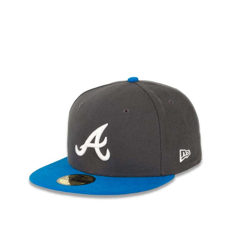 Atlanta Braves New Era MLB 59FIFTY 5950 Fitted Cap Hat Dark Gray Crown Blue Visor White Logo