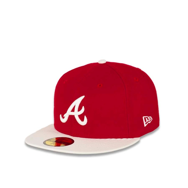 Atlanta Braves New Era MLB 59FIFTY 5950 Fitted Cap Hat Red Crown White Visor White Logo