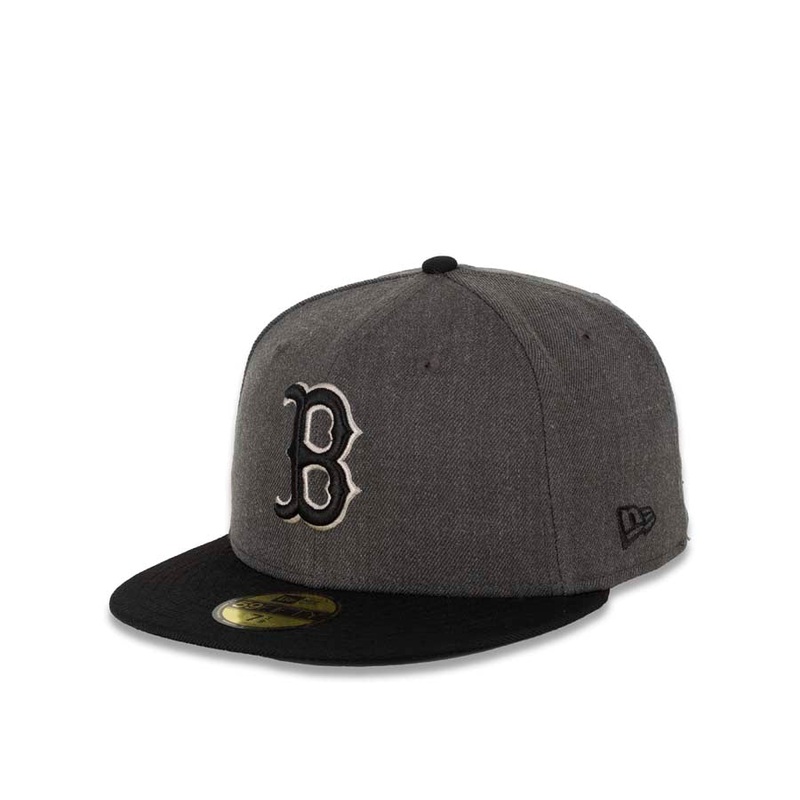Boston Red Sox New Era MLB 59FIFTY 5950 Fitted Cap Hat Dark Heather Gray Crown Black Visor Black/White Logo
