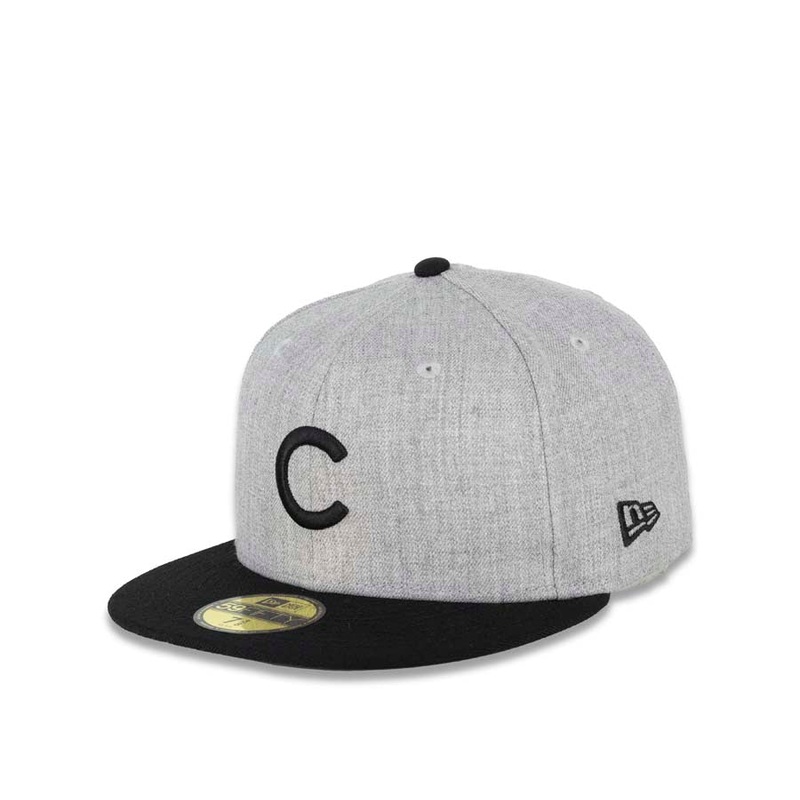 Chicago Cubs New Era MLB 59FIFTY 5950 Fitted Cap Hat Heather Gray Crown Black Visor Black Logo