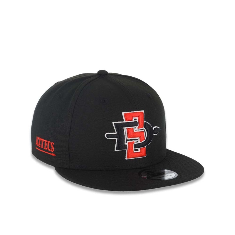 San Diego State Aztecs New Era NCAA 9FIFTY 950 Snapback Cap Hat Black Crown/Visor Team Color Logo Aztecs Side Patch Gray UV