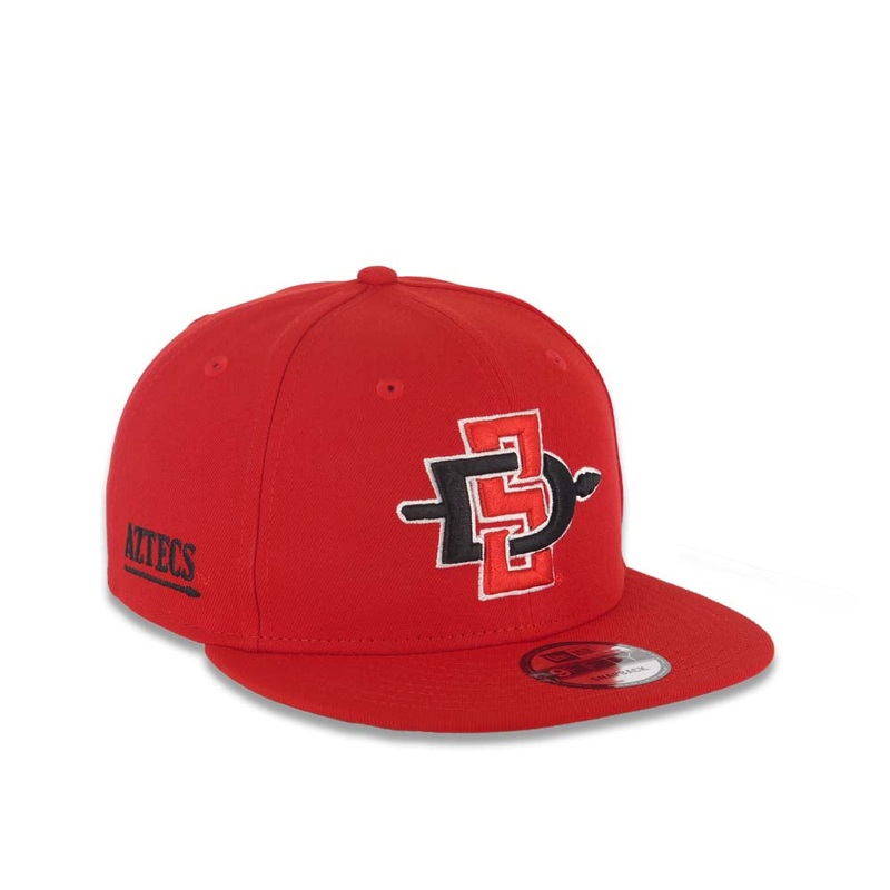 San Diego State Aztecs New Era NCAA 9FIFTY 950 Snapback Cap Hat Red Crown/Visor Team Color Logo Aztecs Side Patch Gray UV