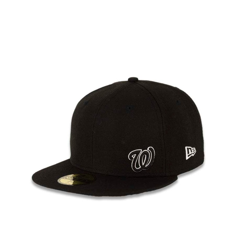 Washington Nationals New Era MLB 59FIFTY 5950 Fitted Cap Hat Black Crown/Visor Flawless Small Black/White Logo
