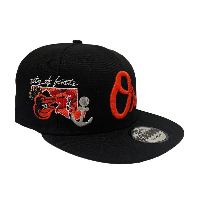 Baltimore Orioles New Era MLB 9FIFTY 950 Snapback Cap Hat Black Crown/Visor Orange Logo (Icon)