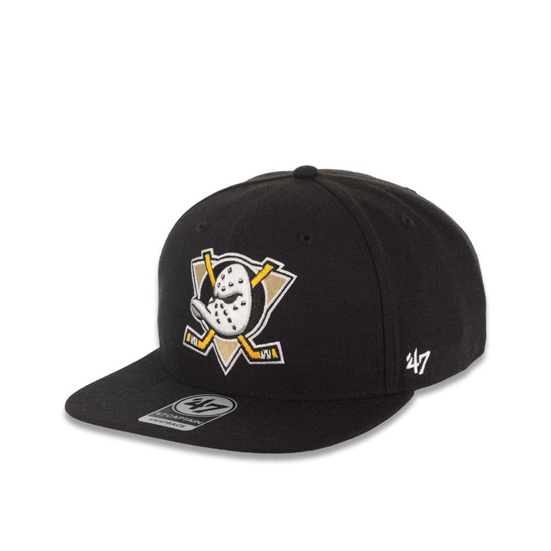 Anaheim Mighty Ducks ’47 Brand NHL Captain Snapback Cap Hat Black Crown/Visor Team Color Logo