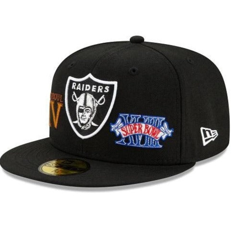 New Era Las Vegas Raiders Black 3x Super Bowl Champions  Grey UV 59FIFTY Fitted Hat
