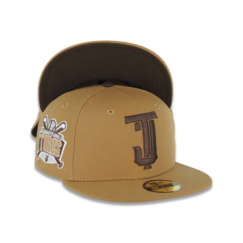 Tijuana Toros New Era LMB 59FIFTY 5950 Fitted Cap Hat Wheat Crown/Visor Brown Logo Desarollo Toros Side Patch Brown UV