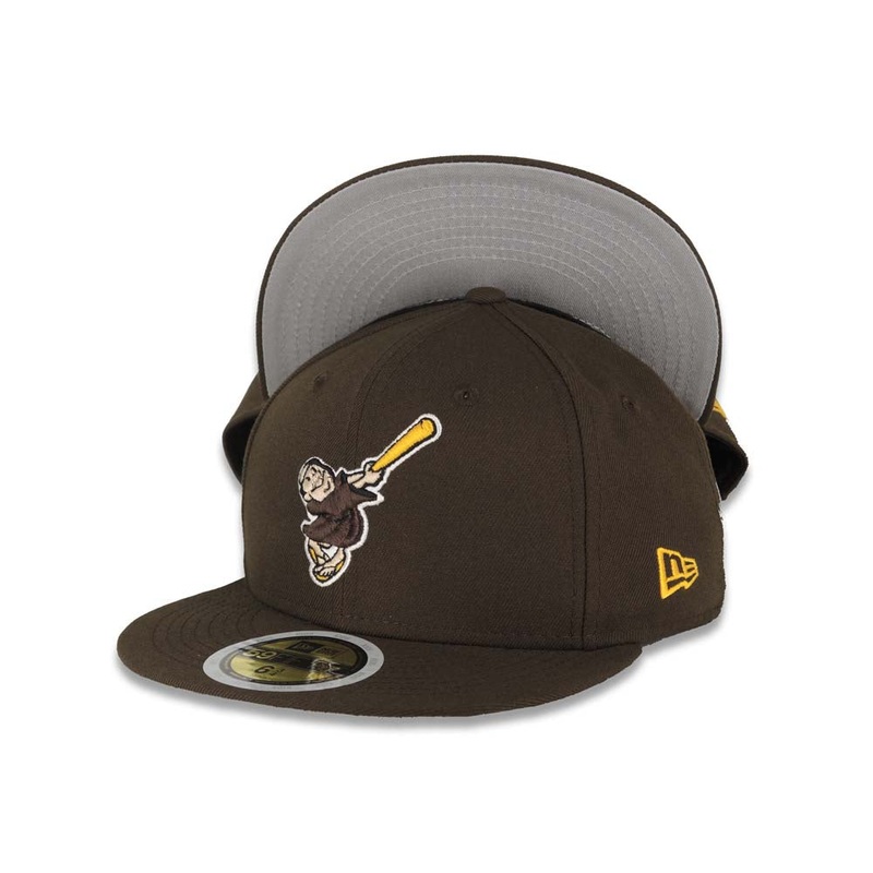 (Youth) San Diego Padres New Era MLB 59FIFTY 5950 Kid Fitted Cap Hat Brown Crown/Visor Gold/Brown Swinging Friar Logo