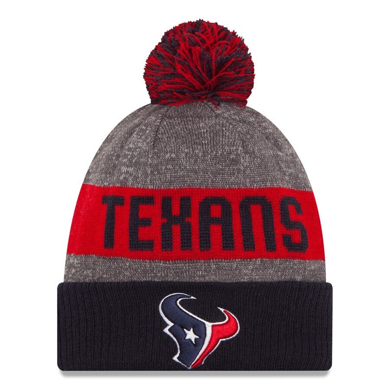Houston Texans New Era NFL Cuffed Pom Knit Beanie Hat Navy/Red/Gray Crown/Visor Team Color Logo (2016 Sideline)