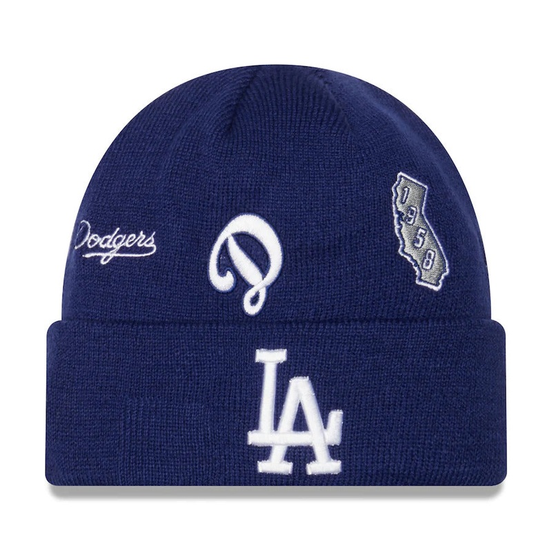 Los Angeles Dodgers New Era MLB Cuffed Knit Beanie Hat Royal Blue Crown/Visor Team Color Logo (Identity)