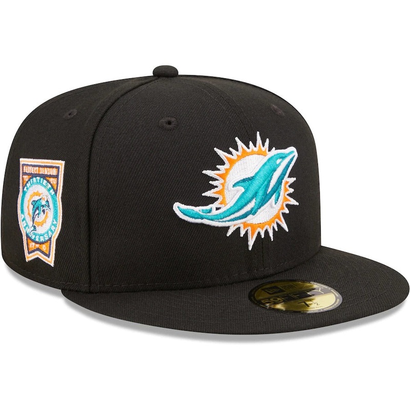 New Era Black Miami Dolphins 30th Anniversary Patch 59FIFTY Fitted Hat
