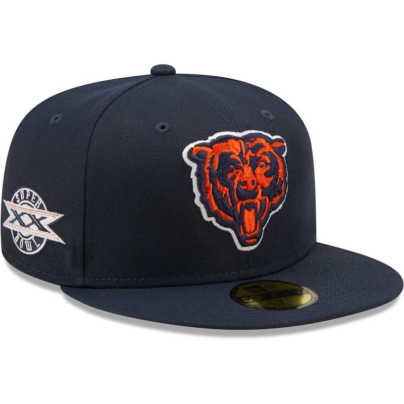 New Era Chicago Bears Navy Super Bowl XX Side Patch Orange Undervisor 59FIFY Fitted Hat