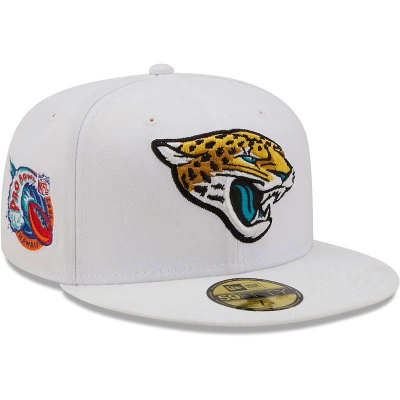 New Era White Jacksonville Jaguars 1997 Pro Bowl Patch Teal Undervisor 59FIFY Fitted Hat