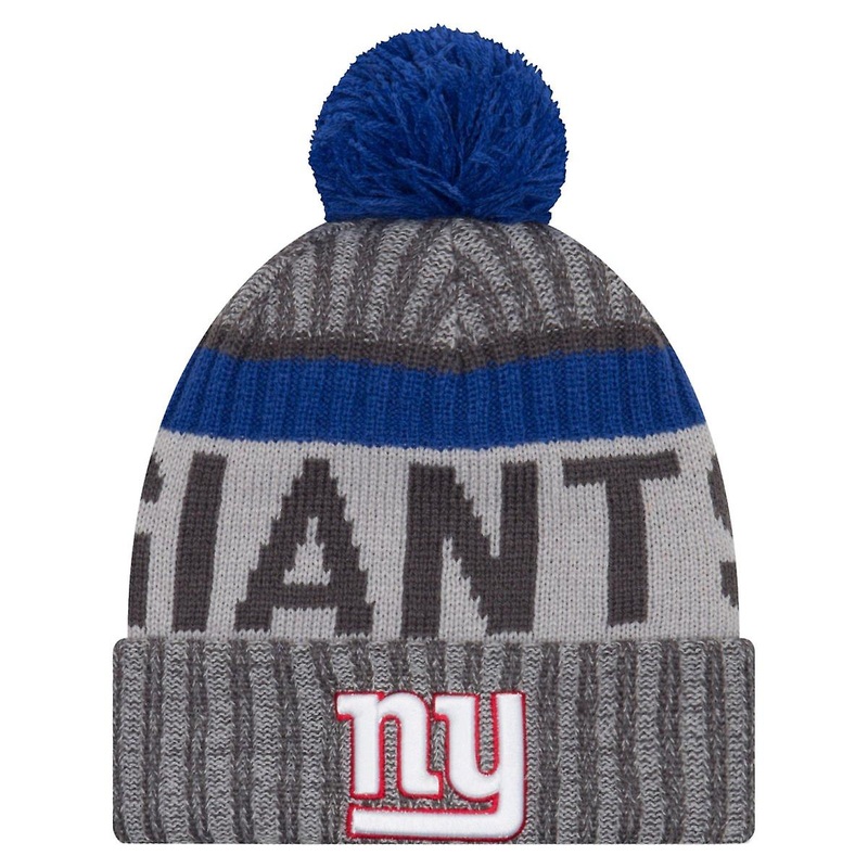 New York Giants New Era Cuffed Pom Knit Beanie Hat Dark Gray/ Royal Blue Crown/Visor Team Color Logo (2017 Sideline)
