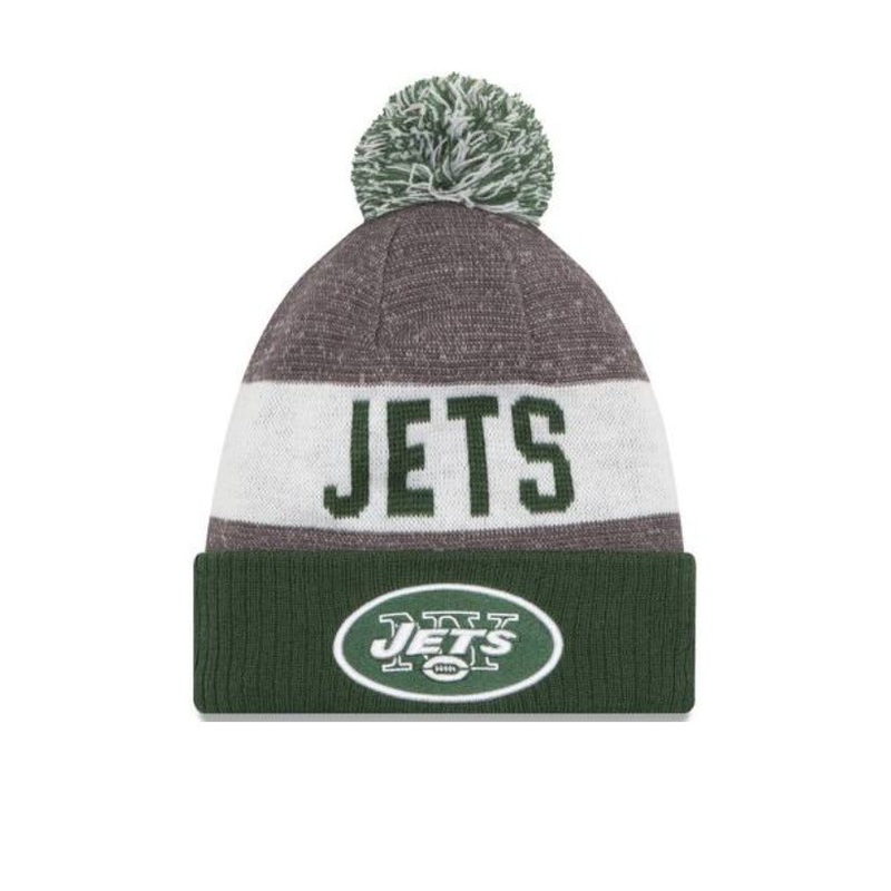 New York Jets New Era Cuffed Pom Knit Beanie Hat Green/White Crown/Visor Team Color Logo (2016 Sideline)