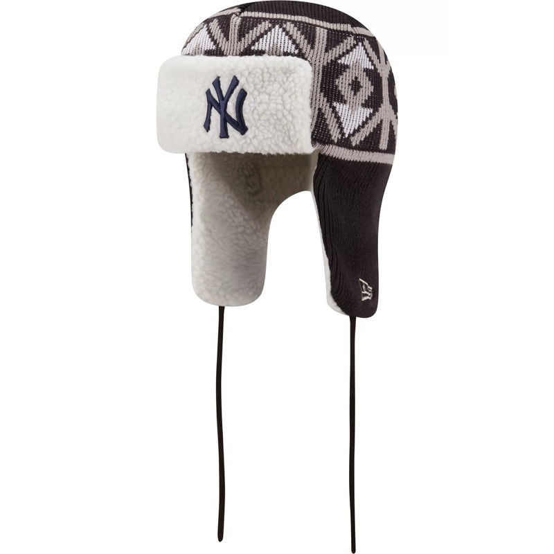New York Yankees New Era MLB Trapper Knit Beanie Hat Navy Blue Crown/Visor Team Color Logo