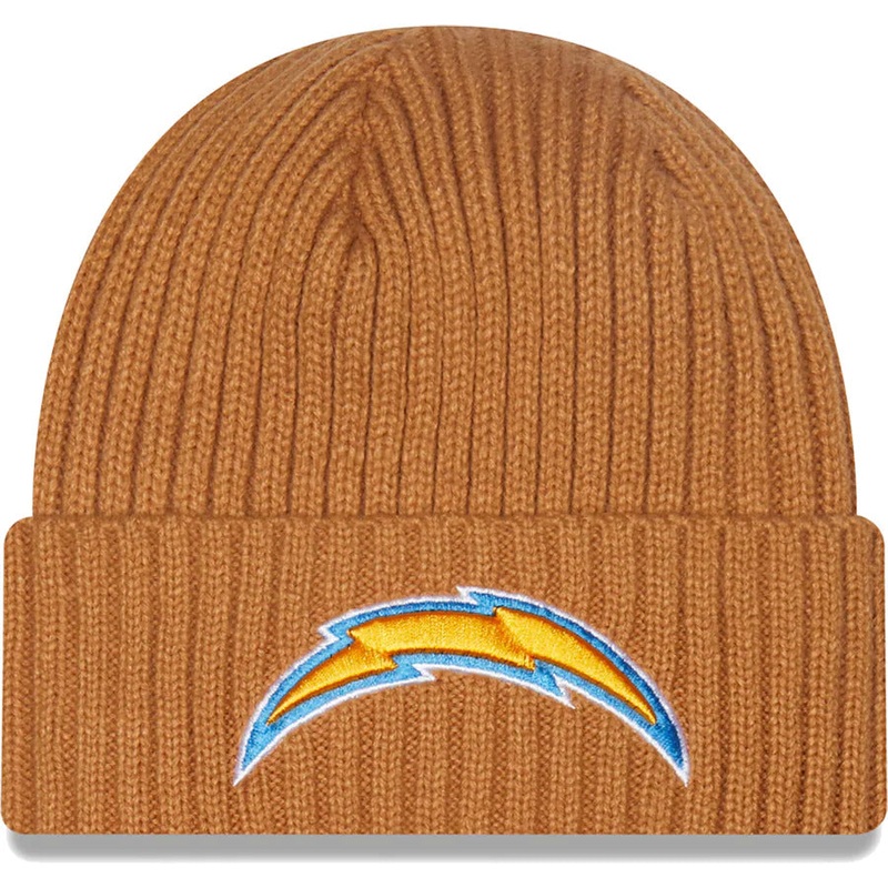Los Angeles Chargers New Era NFL Cuffed Knit Beanie Hat Light Brown Crown/Visor Team Color Logo