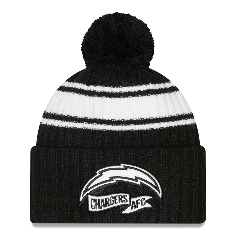 Los Angeles Chargers New Era NFL Cuffed Pom Knit Beanie Hat ream/Black Crown/Visor Team Color Logo (2022 Sideline)