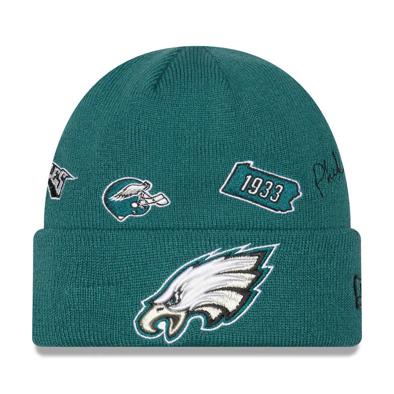 Philadelphia Eagles New Era NFL Cuffed Knit Beanie Hat Green Crown/Visor Team Color Logo (Identity)