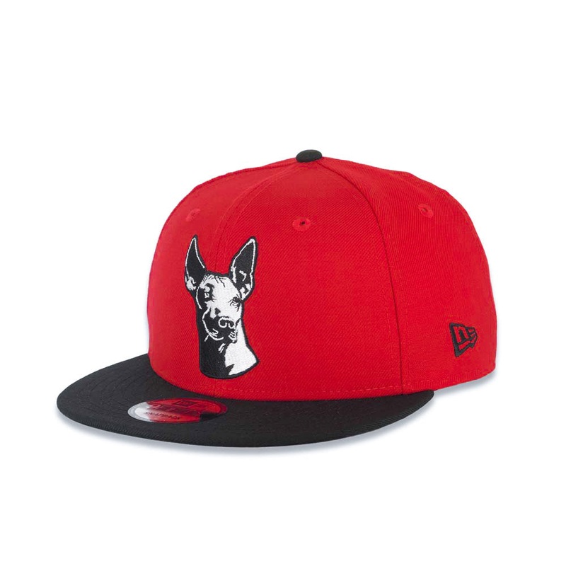 Xolos de Tijuana New Era Liga MX 9FIFTY 950 Snapback Cap Hat Red Crown Black Visor Black/White “Dog Head” Logo
