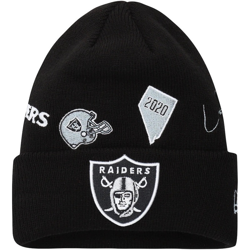 (Youth) Las Vegas Raiders New Era NFL Kid Cuffed Knit Beanie Hat Black Crown/Visor Team Color Logo (Identity)